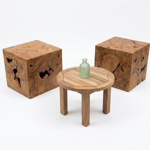 High-quality teak wood <b>cube</b> coffee <b>table</b> featuring a simple, modern design that is durable and sturdy. - Product Image 2