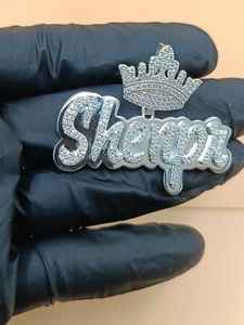 Colgante de Plata 925 con Nombre Personalizado, Corona de Rey y Letra Bai, Joyería Hip Hop, Colgante con Placa de Nombre Iced Out, Dijes de Letras Iniciales - Product Image 5