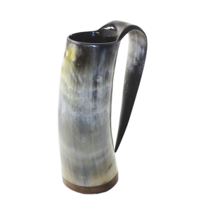 Handcrafted mug, decorative vessel, rustic mug, unique drinkware, horn <b>cup</b> Hight Quality Buffalo Ox Horn Mug Wood Base - Product Image 4