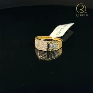 Mens <b>gold</b> <b>ring</b> with multi panel design and diamond studded surface bold modern stylish statement jewelry for men - Product Image 3