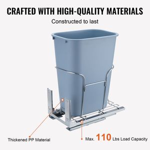 Contenitore per Rifiuti Estraibile da 35L, Monoblocco, per Cucina, con Maniglia Scorrevole e Kit di Montaggio a Porta, Capacità 110 Libbre, per Uso Ufficio - Product Image 3