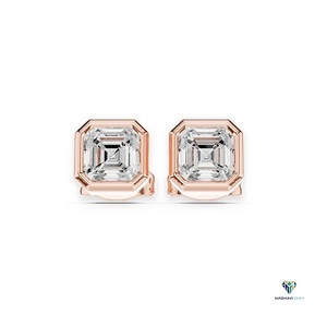 2.50 TCW Rose <b>Gold</b> Asscher Cut Lab Grown Diamond <b>Pendant</b> and Earring Set in 18K <b>Solid</b> <b>Gold</b> Bezel Set Geometric Fine Jewelry Set - Product Image 1