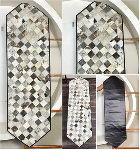 Hot Selling Cowhide Patchwork <b>Table</b> <b>Runner</b> Checkered Design with Genuine Leather Farmhouse Decor for <b>Dining</b> & Console <b>Tables</b> - Product Image 3