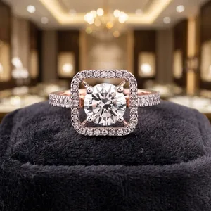แหวนทอง 14KT ประดับเพชรทรงกลมเพาะเลี้ยงในห้องปฏิบัติการแบบ Halo |   แหวนหมั้นทรงสี่เหลี่ยมประดับเพชร |   เครื่องประดับทองคำแท้สุดหรู - Product Image 4