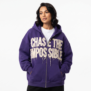 Drop-Shoulder Heavyweight 400GSM Terry Cotton Hoodie Women's Custom <b>Distressed</b> Embroidery Printed Hood <b>Top</b> Ladies Street Style - Product Image 1