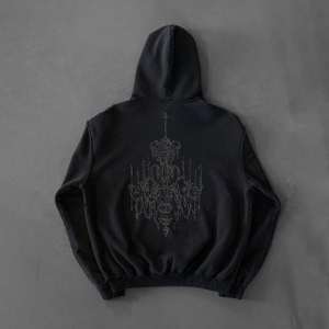 เสื้อฮู้ดซิปดีไซน์โลโก้ประดับเพชรทั้งตัว สไตล์สตรีทแวร์ หนานุ่ม สองสี ทรงโอเวอร์ไซส์ - Product Image 3