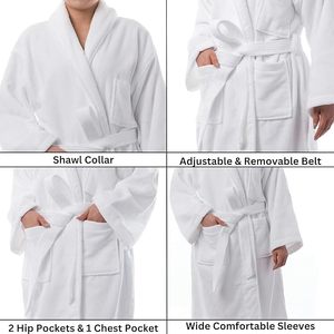 Albornoz de tela de rizo para mujer con cuello chal, cierre con cordón, manga larga, para spa y uso doméstico - Product Image 6