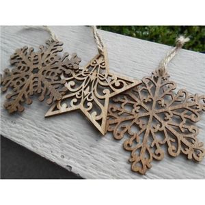 Wholesale Wooden <b>Snowflake</b> Christmas Ornament Laser Cut Natural Wood Hanging Decor Holiday Tree <b>Decoration</b> Party Supplies - Product Image 3