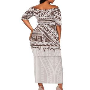 Robe longue à imprimé géométrique épaules dénudées avec ourlet étagé, style bohème, tenue décontractée d'été, coupe ajustée moulante - Product Image 2