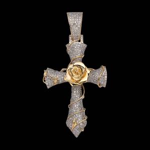 Pendentif croix chrétienne en argent 925 plaqué or rose, style hip-hop, pour unisexe, cadeau et usage quotidien - Product Image 1
