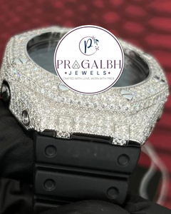 นาฬิกาเพชรหรู Pragalbh Jewels ประดับเพชรโมอิสซาไนต์ทรงแปดเหลี่ยม สายยาง สำหรับผู้ชาย สไตล์ฮิปฮอป - Product Image 1