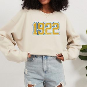 Sweat-shirt col rond personnalisé style universitaire, pull en polaire oversize avec patch brodé, vêtement décontracté streetwear - Product Image 1