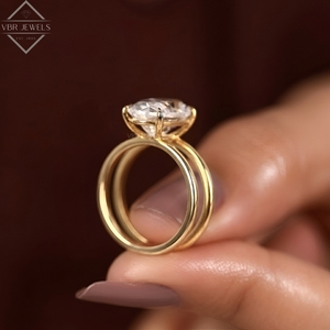 Anillo de Diamantes Ovalados de Lujo en Oro Amarillo con Cuatro Puntas, Joyería de Compromiso para Mujer, Regalo de Aniversario - Product Image 3