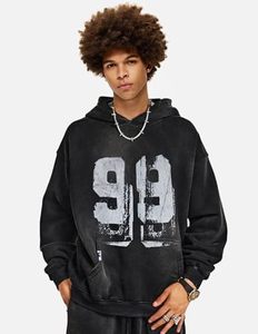 Sweat à capuche unisexe pour homme, imprimé graffiti numéro 99, style streetwear Y2K, coupe oversize, avec poche - Product Image 5