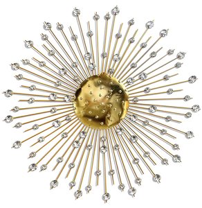 Decoración de Pared de Metal de Lujo Hecha a Mano con Acabado Dorado Electroplacado y Piedra de Cristal Blanca para Sala de Estar - Product Image 1