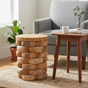 ARTERRA Luxury Teak Pebble Stacking <b>Bench</b> Rustic Handcrafted <b>Wooden</b> Masterpiece Natural Texture Sturdy Craftsmanship - Product Image 3