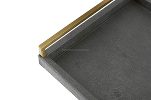 Lametierartz Juego de Bandeja Redonda Shagreen Black Serving Simple Decorativa DE LA Mejor Calidad con Asas de Latón Indio - Product Image 4