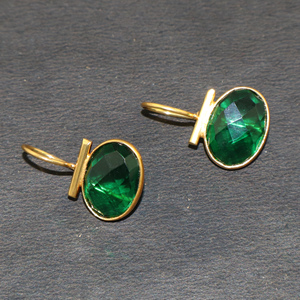 Boucles d'oreilles pendantes tendance en or 24 carats plaqué or, forme ovale, pierre précieuse en quartz hydro émeraude verte, faites à la main pour filles et femmes - Product Image 4