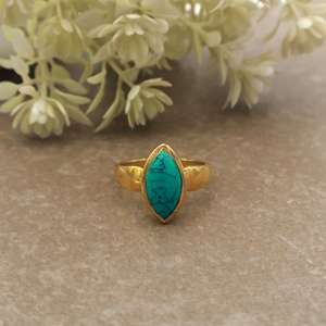 Handcrafted Marquise Turquoise Bezel Setting <b>Ring</b> 14k Gold Plated Brass Boho Statement Jewelry Unisex Daily Wear - Product Image 1