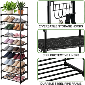 Scarpiera Girevole a 10 Livelli in Metallo, Organizzatore Salvaspazio per Scarpe e Stivali, con Ganci, per Ingresso o Armadio, Scaffale Efficiente per Scarpe Strette - Product Image 4