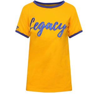 เสื้อยืดคอกลมแบบมีขอบตัดสี รุ่น SGRHO Legacy Ringer ของ Sigma Gamma Rho สำหรับผู้หญิง  ชุดนักเรียนหญิงชาวกรีก แขนสั้น ผ้าฝ้ายลำลอง ขายส่ง - Product Image 1