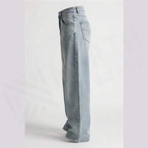 Jean en denim coupe droite délavé clair pour homme, taille haute, coupe classique, en coton, style décontracté, pantalon de printemps - Product Image 1