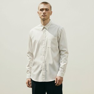 Chemise décontractée pour homme en coton respirant à manches longues, tricotée, imprimée à rayures, col rabattu, bouton unique, coupe classique - Product Image 4