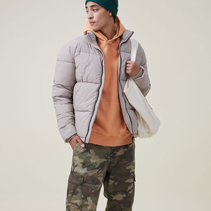 Customized Men's Canvas Stand Collar Hooded Winter Puffer Jacket-Windproof Breathable Eco-Friendly All Colors Available - Product Image 4