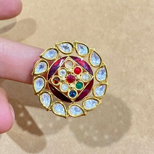 แหวนทองชุบ 22K ประดับเพชร Kundan Navratna งานแฮนด์เมด เครื่องประดับอินเดียสไตล์ Polki สำหรับผู้หญิง ของขวัญสำหรับเธอ ขายดี - Product Image 3