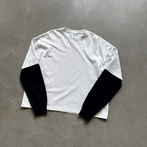 Camisetas HSI Trendy ODM de algodón de doble capa de 280 g/m², manga larga, estilo urbano, con logo personalizado, corte holgado y extragrande. - Product Image 1