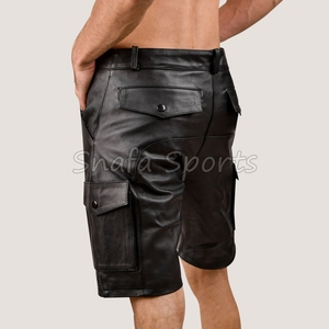 บริการ OEM ราคาสมเหตุสมผล กางเกงขาสั้นหนังสำหรับผู้ชาย สไตล์ล่าสุด ออกแบบเองได้ กางเกงขาสั้นหนังสตรีทแวร์ผู้ชาย ขายส่ง - Product Image 4