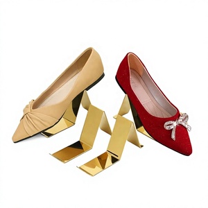 Luxury Gold Metal <b>Shoe</b> Display Rack Freestanding Bracket Shelf for High Heels Glam Style Polished Finish - Product Image 1