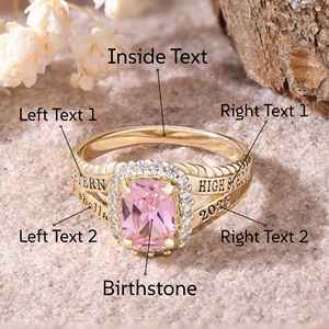 Anillo Escolar BOJ 038 Personalizado de Plata con Diamantes, Anillo de Graduación Universitario Unisex, Regalo para Fiestas y Ocasiones Especiales, Certificado - Product Image 2