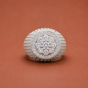S925 Sterling <b>Silver</b> Round Halo Iced Out Statement Luxury Moissanite Cluster <b>Ring</b> for <b>Men</b> - Product Image 1