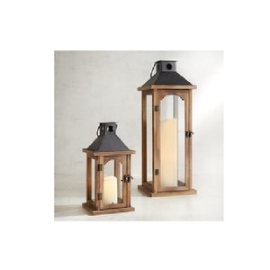 Farol de Madera Hecho a Mano con Portavelas, Paneles de Vidrio y Asa de Cuerda para Decoración Interior Estilo Rústico - Product Image 4