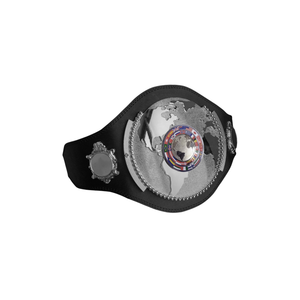 Ceinture de championnat mondial de lutte, design globe argenté, cuir noir, titres personnalisables de luxe - Product Image 5
