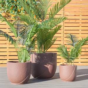 Juego de 3 Macetas para Jardín o Patio con Patrón de Cemento Sintético, Incluye Orificios de Drenaje, Macetas y Jardineras - Product Image 2