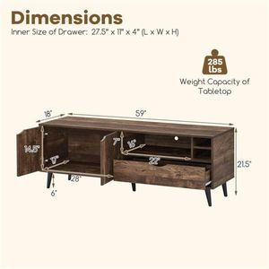 59\" <b>Rustic</b> Media Console for 65\" TVs TV Stand with Cabinet Drawer 3 Open <b>Shelves</b> - Product Image 3
