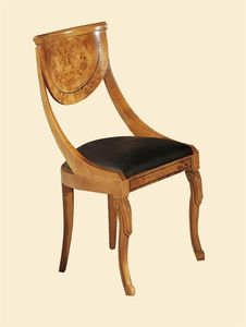 Silla de Comedor de Madera de Burl Hecha a Mano de Lujo, Respaldo Curvo Elegante, Asiento Tapizado en Cuero Negro - Product Image 6