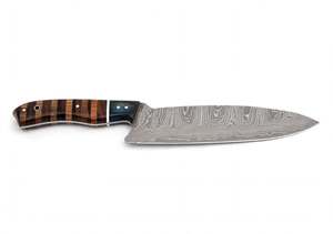 Cuchillo de Cocina de Acero de Damasco Hecho a Mano con Mango de Madera Azul Segmentado, Cuchillo para Cortar Carne - Product Image 4