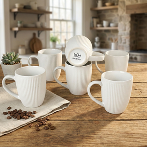 Ensemble de 6 tasses à café en céramique émaillée de style nordique moderne, en grès blanc neige, compatibles micro-ondes, 400 ml, faites à la main, impression personnalisée - Product Image 4