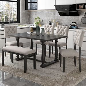 Set da Pranzo a 6 Pezzi con Forme Speciali, Sedute e Schienali Rivestiti in Schiuma, Design Unico delle Gambe, Include Tavolo e Sedie - Product Image 1