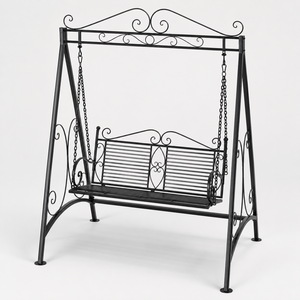 Outdoor Wrought Iron Garden <b>Swing</b> Bench With Ornate Scrollwork A <b>Frame</b> Chain Hanging Porch Patio Seat Furniture - Product Image 6