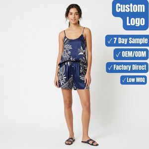 Combinaison-pantalon en jersey imprimé personnalisé pour femme, logo frontal, 100 % coton, taille élastique – Vêtement décontracté d'été, fabricant de marque privée - Product Image 1