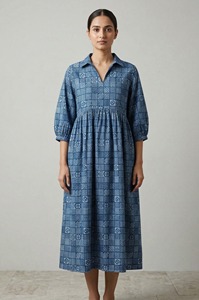 ชุดเดรสผ้าฝ้ายอินเดียพิมพ์ลายบล็อกด้วยมือ ความยาวปานกลาง สำหรับผู้หญิง สวมใส่ได้ทุกฤดู เนื้อผ้านุ่ม ระบายอากาศดี เหมาะสำหรับใช้ในชีวิตประจำวัน เรียบง่าย เป็นธรรมชาติ - Product Image 5