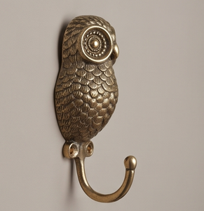Antique Owl Design MetalWall <b>Hook</b> Gold Finishing Novelty Design Perfect For Cloth Display Door Hanger Stylish Home Accent - Product Image 1