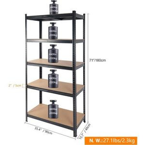 Étagères de garage en métal robustes à 5 niveaux, capacité de 2000 lb, 72 po de hauteur, 35,5 po de largeur x 72 po de hauteur x 15,8 po de profondeur - Product Image 3