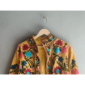 Hand Embroidered Floral Jacket Women Mandarin Collar Full Sleeve Spring Bohemian Style Cotton Woven Prairie Chic <b>gift</b> <b>for</b> <b>her</b> - Product Image 3