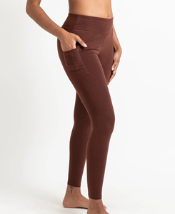 Breathable Lightweight Polyester/Nylon Yoga <b>Leggings</b> <b>Pockets</b> Full Length Four-Way Stretch Seamless Low Waist Elastic Waist Pants - Product Image 1