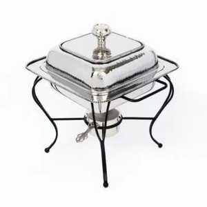 Square Stainless Steel Chafing Dish with Lid Decorative Knob Black Curved Stand Fuel Holder <b>Buffet</b> Catering Food <b>Warmer</b> - Product Image 1